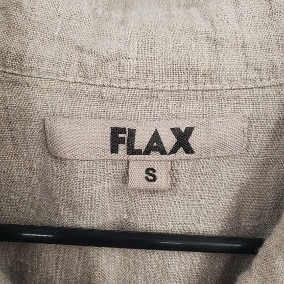 FLAX Brown Button Down Blouse Tunic Women Size Small 100% Linen Collared Long - Picture 5 of 12